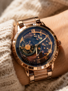 FOREST Men's Rose Gold Skeleton Analog Watch with Brown Dial